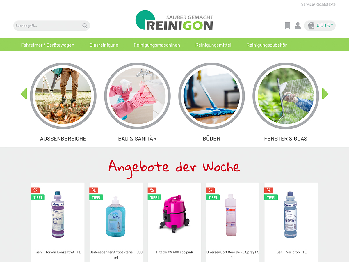 Referenz Shopware Online Shop Reinigon Reinigungsmittel & Geräte